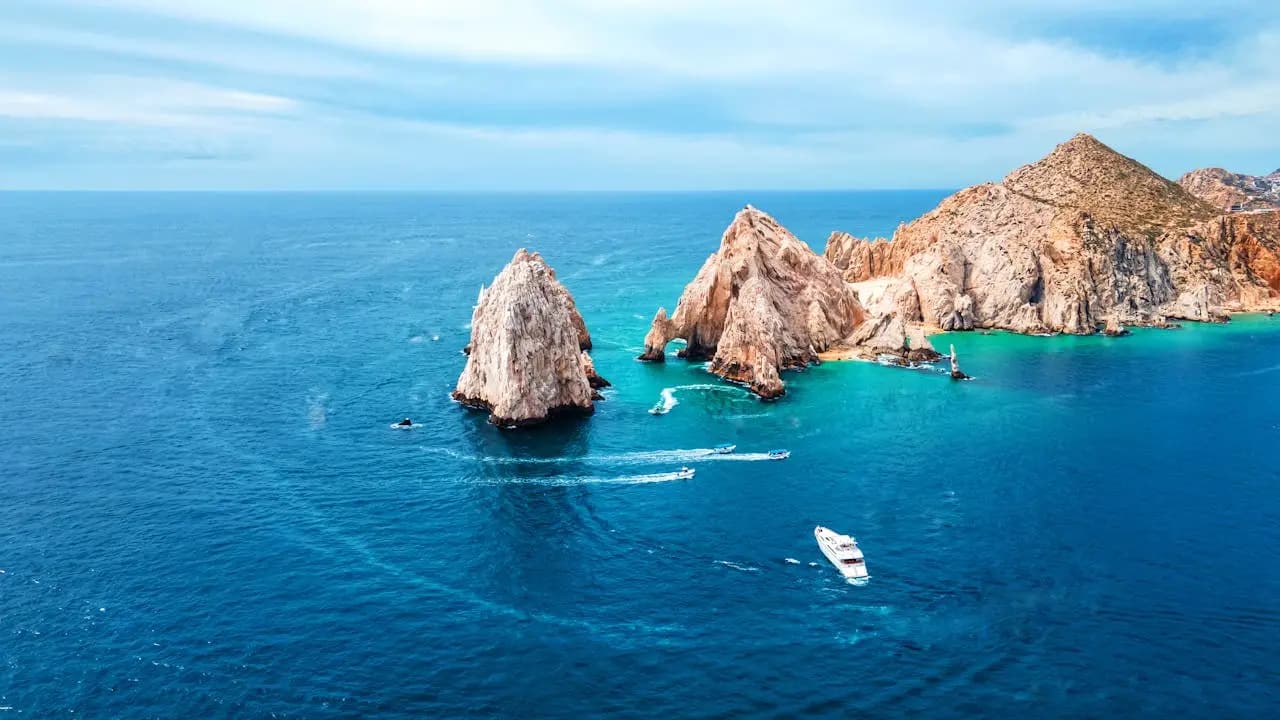 Sunny January day on Médano Beach in Cabo San Lucas with El Arco in the background